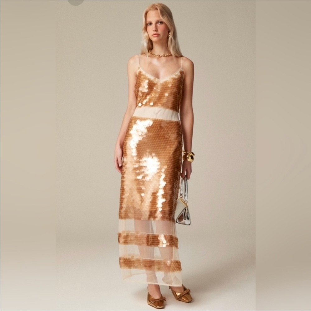 J. Crew Collection NWT Sequin Panel tulle midi Evening Dress in Gold, 00
